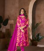 Women digital printed hand work pure muslin salwar suit