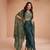 Sea green satin silk full stitched crop top, dhoti & shrug set