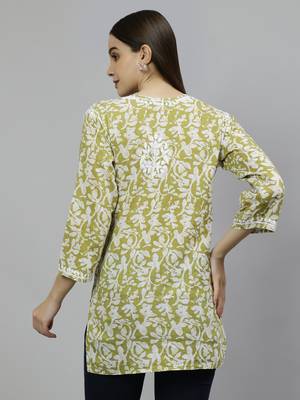 hand embroidered mehendi green cotton lucknowi chikankari top 4