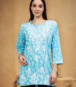 hand embroidered blue cotton lucknowi chikankari top