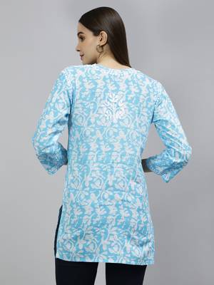hand embroidered blue cotton lucknowi chikankari top 2