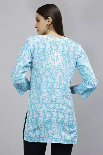 hand embroidered blue cotton lucknowi chikankari top