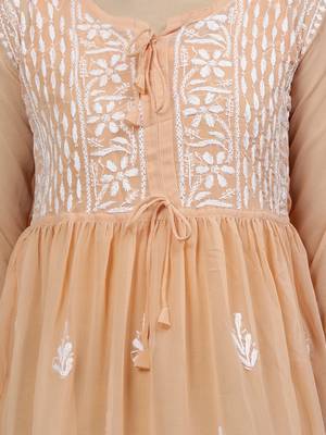 hand embroidered light apricot peach cotton lucknowi chikankari top with slip 4