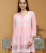 hand embroidered pink cotton lucknowi chikankari top with slip