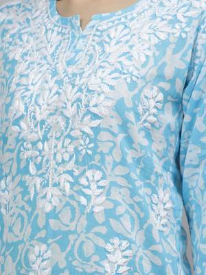 hand embroidered blue cotton lucknowi chikankari top 5
