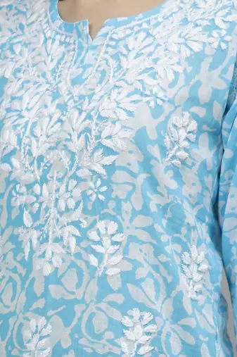 hand embroidered blue cotton lucknowi chikankari top