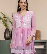 hand embroidered lavender cotton lucknowi chikankari top with slip