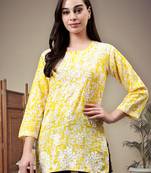 hand embroidered yellow cotton lucknowi chikankari top