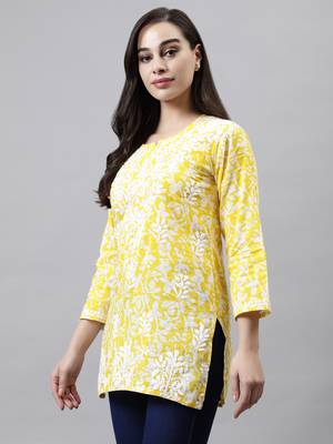 hand embroidered yellow cotton lucknowi chikankari top 2