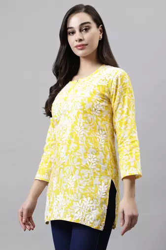 hand embroidered yellow cotton lucknowi chikankari top