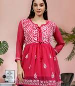 hand embroidered magenta cotton lucknowi chikankari top with slip
