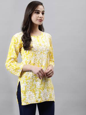 hand embroidered yellow cotton lucknowi chikankari top 3