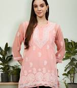 hand embroidered peach georgette lucknowi chikankari top with slip