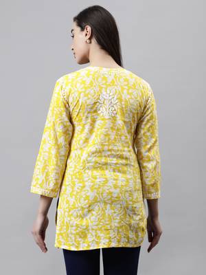 hand embroidered yellow cotton lucknowi chikankari top 4