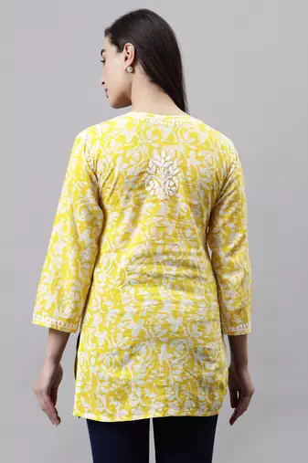 hand embroidered yellow cotton lucknowi chikankari top