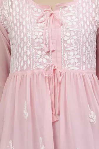 hand embroidered pink cotton lucknowi chikankari top with slip