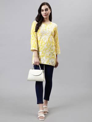 hand embroidered yellow cotton lucknowi chikankari top 5