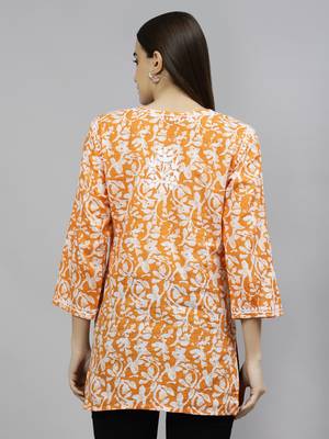 hand embroidered orange cotton lucknowi chikankari top 2
