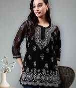 hand embroidered black georgette lucknowi chikankari top with slip
