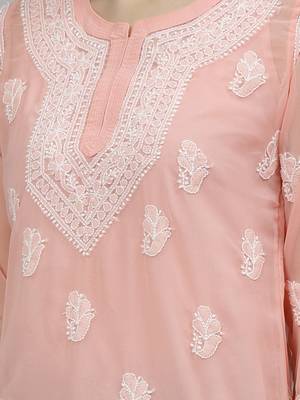 hand embroidered peach georgette lucknowi chikankari top with slip 5