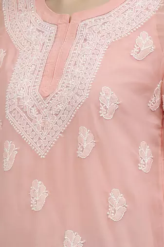 hand embroidered peach georgette lucknowi chikankari top with slip