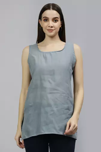 hand embroidered grey georgette lucknowi chikankari top with slip