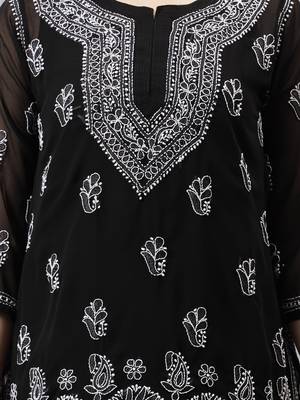 hand embroidered black georgette lucknowi chikankari top with slip 3