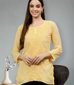 hand embroidered dark beige georgette lucknowi chikankari top with slip