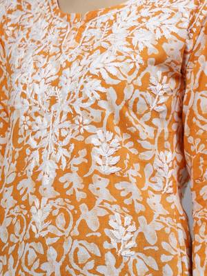 hand embroidered orange cotton lucknowi chikankari top 4