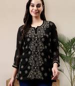 hand embroidered black georgette lucknowi chikankari top with slip