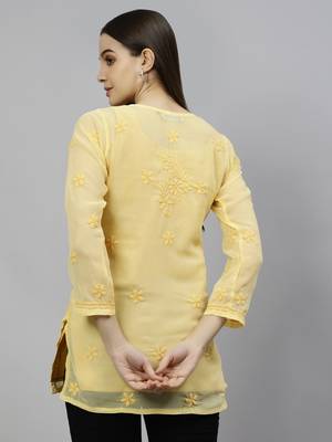 hand embroidered dark beige georgette lucknowi chikankari top with slip 2