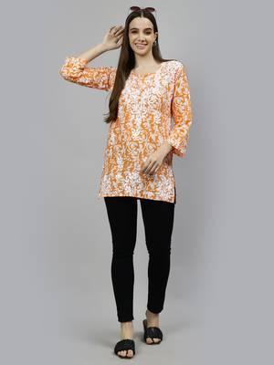 hand embroidered orange cotton lucknowi chikankari top 5