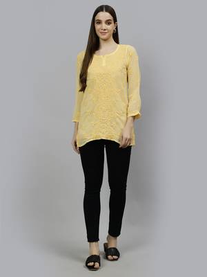 hand embroidered dark beige georgette lucknowi chikankari top with slip 3