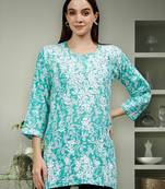 hand embroidered sea green cotton lucknowi chikankari top