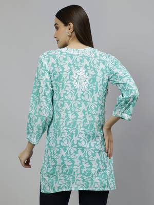 hand embroidered sea green cotton lucknowi chikankari top 2