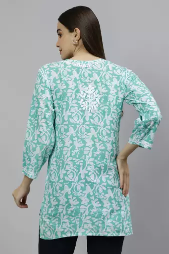 hand embroidered sea green cotton lucknowi chikankari top