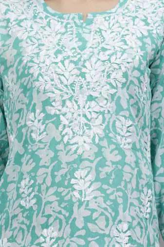 hand embroidered sea green cotton lucknowi chikankari top