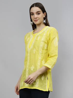 hand embroidered yellow cotton lucknowi chikankari top 2