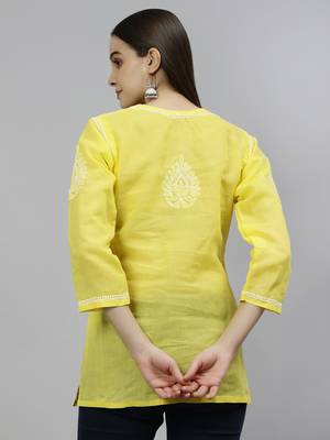 hand embroidered yellow cotton lucknowi chikankari top 3