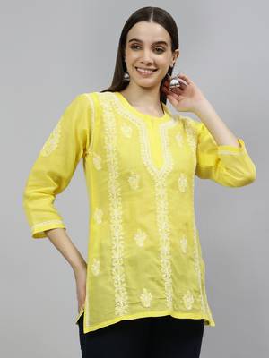 hand embroidered yellow cotton lucknowi chikankari top 4