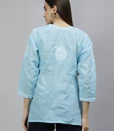 hand embroidered blue cotton lucknowi chikankari top