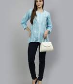 hand embroidered blue cotton lucknowi chikankari top