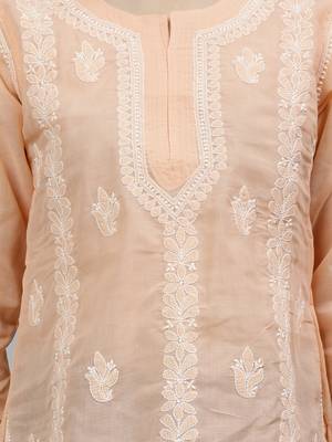 hand embroidered apricot peach cotton lucknowi chikankari top 4