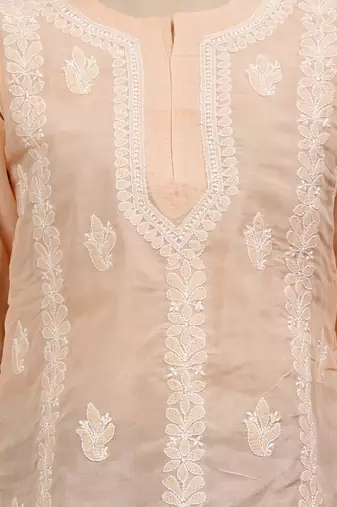 hand embroidered apricot peach cotton lucknowi chikankari top