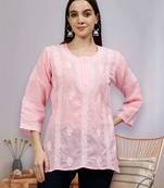 hand embroidered pink cotton lucknowi chikankari top