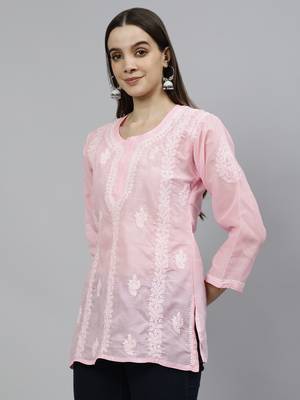 hand embroidered pink cotton lucknowi chikankari top 2