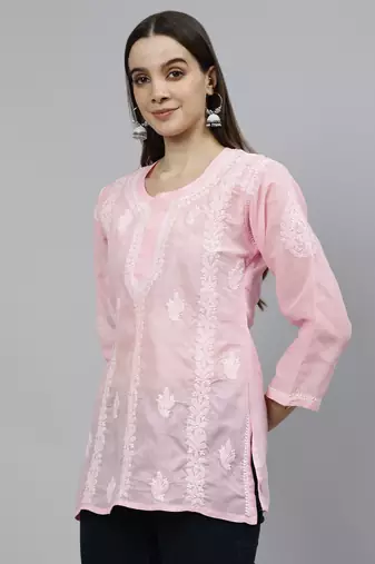 hand embroidered pink cotton lucknowi chikankari top