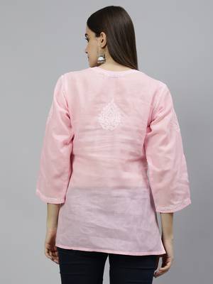 hand embroidered pink cotton lucknowi chikankari top 4