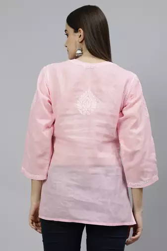 hand embroidered pink cotton lucknowi chikankari top