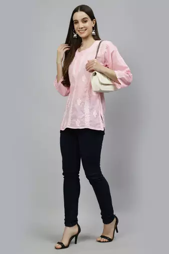 hand embroidered pink cotton lucknowi chikankari top